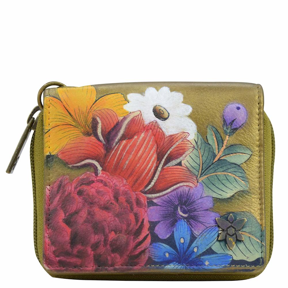 Orinal Hand-Painted Leather Rfid Zip Organizer Wallet O_O